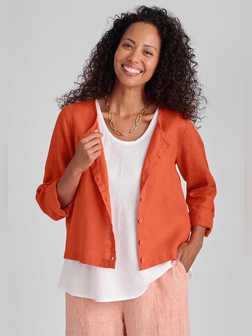 Flax White Linen Cute Cardigan and Fundamental Tank Top (Both white & inc)‎ 4-6